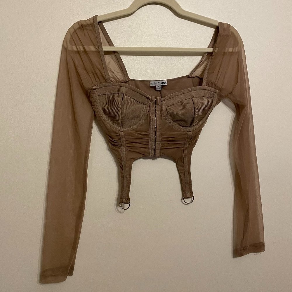 Fashion Nova Don't Worry About Me Corset Crop Top - Nude - Small